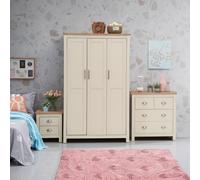 3 Piece Set (3 Door Wardrobe, 2+2 Chest, 2 Drawer Bedside) Cream