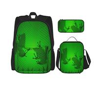 3 Piece Set Backpacks Animal Frog Shadow Silhouette On The Banana Tree Leaf In Tropical Lands Jungle Games Graphic Book Bag Work School Bag Pencil Case Lunch Bag Combination For Men Women Boys Girls