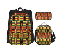3 Piece Set Backpacks Ethnic Pattern With Stripes Triangles And Zigzags Uganda Zimbabwe Nigeria Digital Printing Book Bag Work School Bag Pencil Case Lunch Bag Combination For Men Women Boys Girls