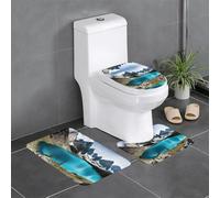 3 Piece Set Bath Mats,Rock Mountain Microfiber Pedestal Mat Quick-Dry Toilet Seat Cover for Bathroom Toilet Floor Shower