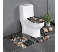 3 Piece Set Bath Mats,Tiger Machine Washable Contour Mat Quick-Dry Toliet Rugs for Toilet Floor Bathroom Bedroom
