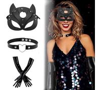 3-Piece Set Catwoman Mask Women's Cat Mask Cat Women Mask Cat Mask Women's Sexy Cat Mask Catwoman for Costume Parties, Carnival Parties, Cosplay with 1 Pair of Leather Gloves Women 1 Piece Choker