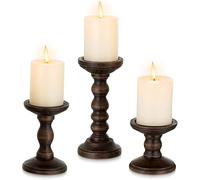 3 Piece Set Dark Brown Large Candle Holders for Pillar Candles - Rustic Farmhouse Style Home Decor - Perfect for Table Centerpieces, Coffee Table or Fireplace Mantel -