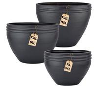 3-Piece Set Decorative Flower Pot Black Aluminum 57cm Round Handmade