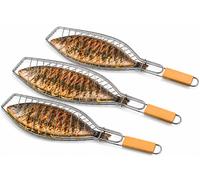 3-Piece Set Fish Griller Fish Basket Grill Basket Fish Holder BBQ Fish Turner