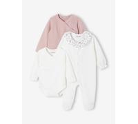 3-Piece Set for Newborns: Plain Knit Cardigan + Sleepsuit + Bodysuit rose