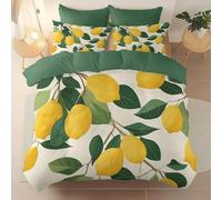 3 piece set Green Duvet Cover Set 200 x 200 cm, Reversible Easy Care Brushed Microfiber Soft and comfortable Bedding, Minimalist Lemon Illustration Leaves Printed Bedding Machine Washable