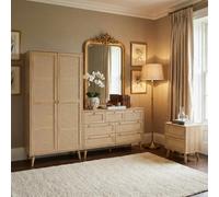 3 Piece Set Manila Oak Rattan 2 Door Wardrobe 2 Drawer Bedside And 7 Drawer Chest