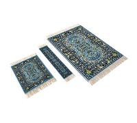 3 Piece Set, Matching Rug Style Mouse pad, Miniature Carpet Coaster and Bookmark, Elegant Office Accessories, Colorful, Novelty, Blue