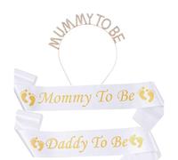 3 Piece Set Mummy To Be Sash, Daddy To Be Sash, Baby Shower Sash Party Decoration Rhinestone Headband Mum to Be Crown Hair Jewelry for Pregnant Mother Gift Baby Welcome Party