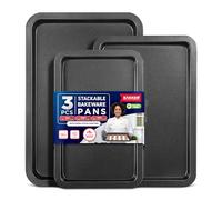 3 Piece Set Nonstick Carbon Steel Oven Bakeware -Professional Quality Kitchen Cooking Baking Trays -PFOA, PFOS, PTFE-Free Small, Medium & Large Baking Sheet Pans