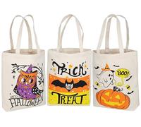 3 - Piece Set of 13.75” Large Reusable Halloween Tote Treat Bags with Handles, Ideal for Trick - or - Treating, Goodie Candy and Party Favors