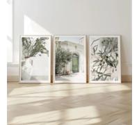 3-Piece Set of Italian City Art Green Olive Tree Wall Art Printing Canvas Poster Modern Minimalist Mediterranean Wall Decor 40x60cmx3 Frameless