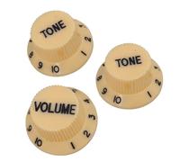 3-Piece Set of Plastic ST-Style Guitar Control Knobs: 1 Volume + 2 Tone Knobs for Stratocaster, Squier, and Compatible Electric Guitars - Black/White/Yellow