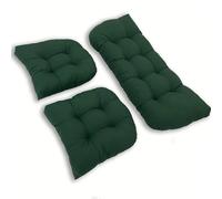 3 Piece Set of Wicker Chair Cushions, Tufted Outdoor Seat Replacement Cushions for Patio Furniture Sofa Settee Couch,1 Loveseat and 2 U-Shaped Cushions(Color:Dark green)