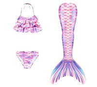 3-Piece Set Princess Swimsuit for Swimming for Kids with Ocean Sparkle Fancy Dress Costumes, Children's Ocean Girls Blanket Swimming Swimsuit, Aquatic Shiny Costume for Girls 4-13 Years Summer