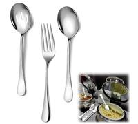 3-Piece Set Serving Spoon Set, Serving Spoons, Slot Spoons, Forks, Buffet Colander Stainless Steel Banquet Set, Large Serving Spoons for Buffet for Catering Buffet Party Kitchen Restaurant