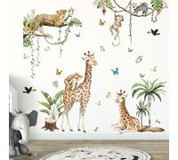 3 Piece Set Spring Forest Animals Wall Stickers, Leopard Giraffe Monkey Peel and Stick Animal Wall Art Decals for Baby Nursery, Kids Bedroom, Living Room