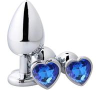 3-Piece Set Stainless Steel Deep Blue Rhinestone Heart-Shaped Hip Training Equipment - 3 Sizes Accessories for Family Leisure