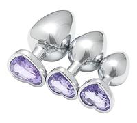 3-Piece Set Stainless Steel Light Purple Rhinestone Heart-Shaped Hip Training Equipment - 3 Sizes Portable Accessories for Home Exercise
