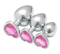 3-Piece Set Stainless Steel Pink Rhinestone Heart-Shaped Hip Training Equipment - 3 Sizes Accessories for Couples Exercise