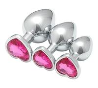 3-Piece Set Stainless Steel Rose Red Rhinestone Heart-Shaped Hip Training Equipment - 3 Sizes Accessories for Training