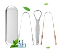 3-piece Set Tongue Scraper, Reduce Bad Breath, Stainless Steel and copper Tongue Cleaners, Bigger Tounge Scrappers, Tongue Cleaner for Adults for Fresh Breath, Tongue Scrapper with travel case