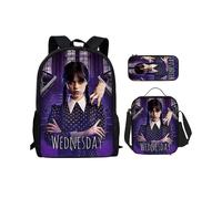 3-piece Set Wednesday Adams Schoolbag Backpack pencil Bag small Satchel Set
