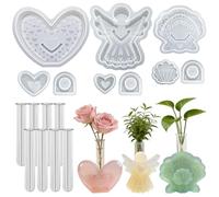 3 Piece Silicone Vase Molds for Resin Casting, DLAND Includes Angel, Heart, Shell Epoxy Resin Molds, with 8 Test Tubes, Reusable Epoxy Molds for Flowers Display, Home Decoration & DIY Crafts