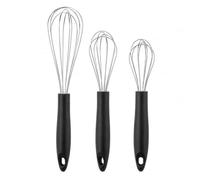 3-Piece Silver Stainless Steel Whisk Set - Balloon Whisks with Sturdy Black Handles & Hanging Loops, Ideal for Baking, Frothing Milk, Whisking Eggs & Mixing Batters