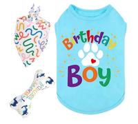 3-Piece Small Dog Happy Birthday Boy Shirt Colorful Clothes & Bandanas & Toy Gift M