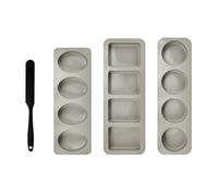 3-Piece Soap Molds, Handmade Soap-Making Mold with Silicone Scraper, 4-Cavity Rectangle, Oval, and Round Silicone Baking Molds for Making Soap, Bars, Chocolate Resin, Jelly, DIY Homemade Crafts