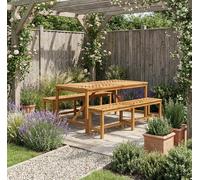 3 Piece Solid Acacia Wood Garden Dining Set Patio Table & 2 Benches Brown