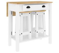 3 Piece Solid Pine Bar Set White with Folding Bar Table and 2 Bar Stools Space Saving Rustic Scandinavian Ideal for Kitchen Dining Room Dining Area