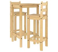 3 Piece Solid Pine Bar Set with Honey Wax Finish Compact and Space Saving Rustic Scandinavian Suitable for Dining Room Kitchen Dining Area Heavy Duty Table Set