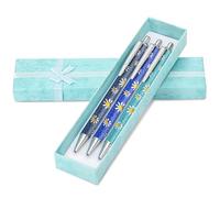 3 Piece Sparkly Floral Pens Gift Set,Shiny Daisy Ballpoint Pen, Pens,Pretty Bling Flora Velentines'-Retractable Ballpoint-Pens for Women Writing (Roayl Blue+light blue+navy blue-3)