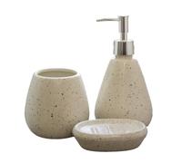 3 Piece Speckled Ceramic Bathroom Accessories Set With Soap Dispenser, Dish & Tumbler, Gift Box (White)