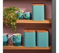 3-Piece Square Tea Coffee Sugar Kitchen Storage Bins with Bamboo Lids Cooks Professional Teal One Size
