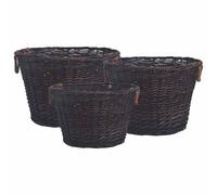 vidaXL 3 Piece Stackable Firewood Basket Set Dark Brown Willow, Brown
