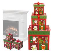3 Piece Stacked Christmas Gift Boxes | Elk and Santa Snowman Boxes with Lids | Decorative Gift Box for New Year Parties, Birthday Table Decoration Pair