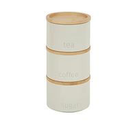 3- Piece Stacking Metal Canisters Tea Coffee and Sugar Space Saving Stackable Canisters with Wooden Lids Kitchen Storage Jars
