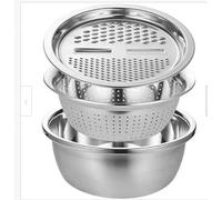 3-Piece Stainless Drain Basket Vegetable Cutter with Basin & Strainer