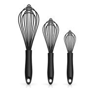 3-Piece Stainless Steel Balloon Whisk Set - Handheld Wire Whisks with Sturdy Black Handles & Hanging Loops, Ideal for Baking, Whisking Eggs, Blending Sauces & Frothing