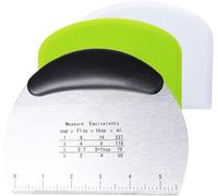 3-Piece Stainless Steel Dough Scraper set (1 Stainless Steel + 2 Plastic) + Pizza Spatula Set - Kitchen Baking Tools With Measuring Scale, Includes 2 Plastic Cake and Bread Cutters, Suitable for Shapi