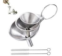 3 Piece Stainless Steel Funnel, Mini Stainless Steel Funnels, Multi-use Small Kitchen Funnel Set with 2 Piece Cleaning Brush for Transferring Essential Oils, Powder,Tiny Spices