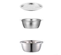 3 Piece Stainless Steel Kitchen Basin Set Multi Function Mixing Washing Storage Stackable Bowls 26x17x10cm Natural Red For Dough Kneading Fruit Vegetable Cleaning RV Dorm Compact Kitchens(C)