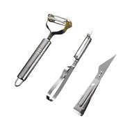 3-Piece Stainless Steel Peeler Set - Multi-Purpose Peeling, Scraping and Slicing Tool Suitable for Potatoes, Apples, Carrots, Cucumbers and Courgettes, Plus Animal Hair Removal