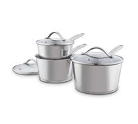 GF900260 Good Food in Partnership with Tower 3 Piece Saucepan Set with 16cm, 18cm & 20cm Saucepans with Steam Release Tempered Glass Lids, Induction Compatible, Stainless Steel