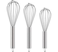 3-Piece Stainless Steel Whisk Set (8"+10"+12") - Professional Balloon Whisks for Baking, Mixing & Whipping, Dishwasher Safe Kitchen Utensils Silver