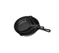 3-Piece Steak Pan Set Cast Iron Extra Large Frying Pans Diameter 17, 21, 27 cm for Induction Cooker Oven Grill Plate Ideal for Frying, Braising, Roasting Meat, Vegetables, Fish